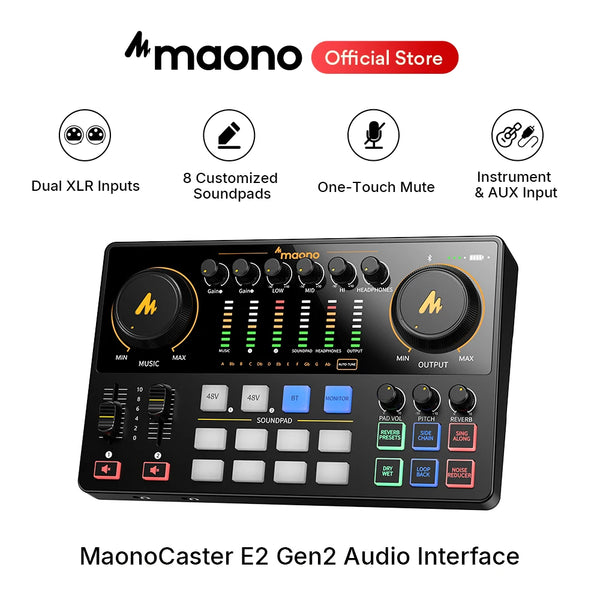 MaonoCaster E2 Gen2 Audio Interface Mixer with Dual XLR Input for Dual Podcast Live Streaming Gaming Audio Interfaces Sound Card