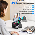 NEW 5 In 1 Auto-induction Wireless Induction Speaker 8 Mode RGB Light Phone Stand Surround Sound Portable Bluetooth Phone Holder